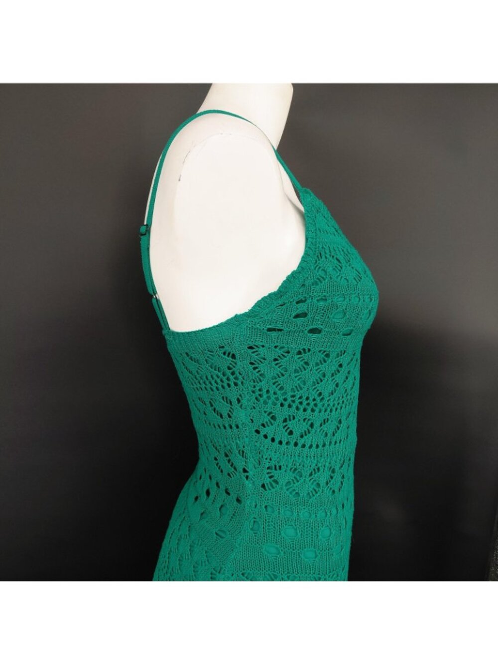 Crochet Knit Bodycon Dress Women Small Green Midi Lined Party Summer Lucky Irish - Picture 8 of 15